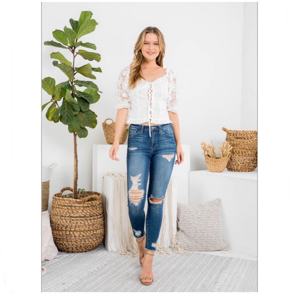 3 pack lace up lace sleeve blouse